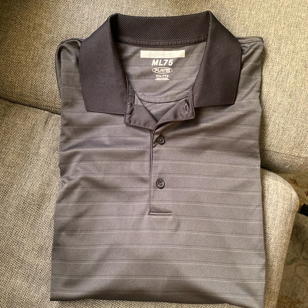 Mens Greg Norman Performance Golf Polo XXL Charcoal Grey Pinstripe ML75 Play Dry